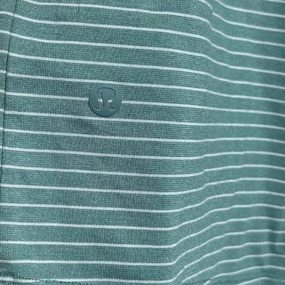Lululemon Evolution Polo Mens XXL Sage‎ Green White Striped Short Sleeve Shirt